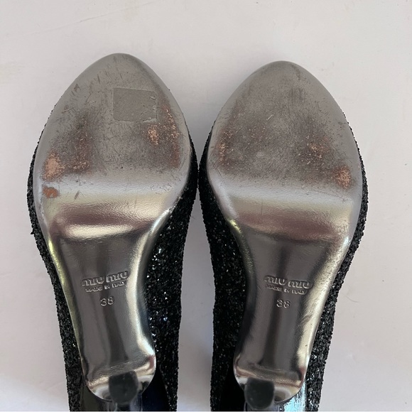 Miu Miu Prada Size 38 Black Glitter Round Toe Heels Pumps - Picture 15 of 16